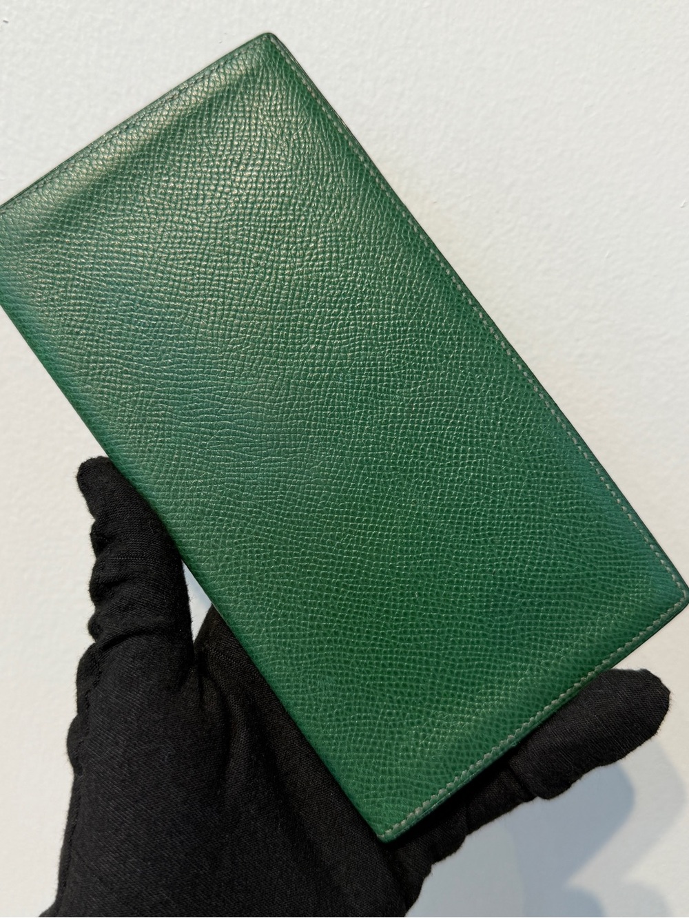 Hermès Green Textured Leather Long Bifold Wallet